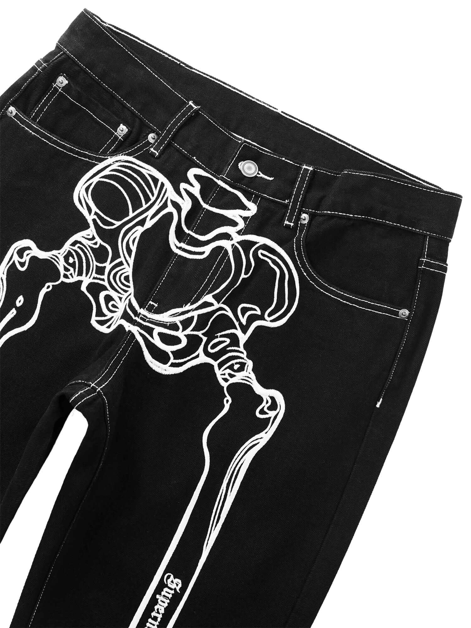 Hip Hop Bones Embroidered Jeans Streetwear