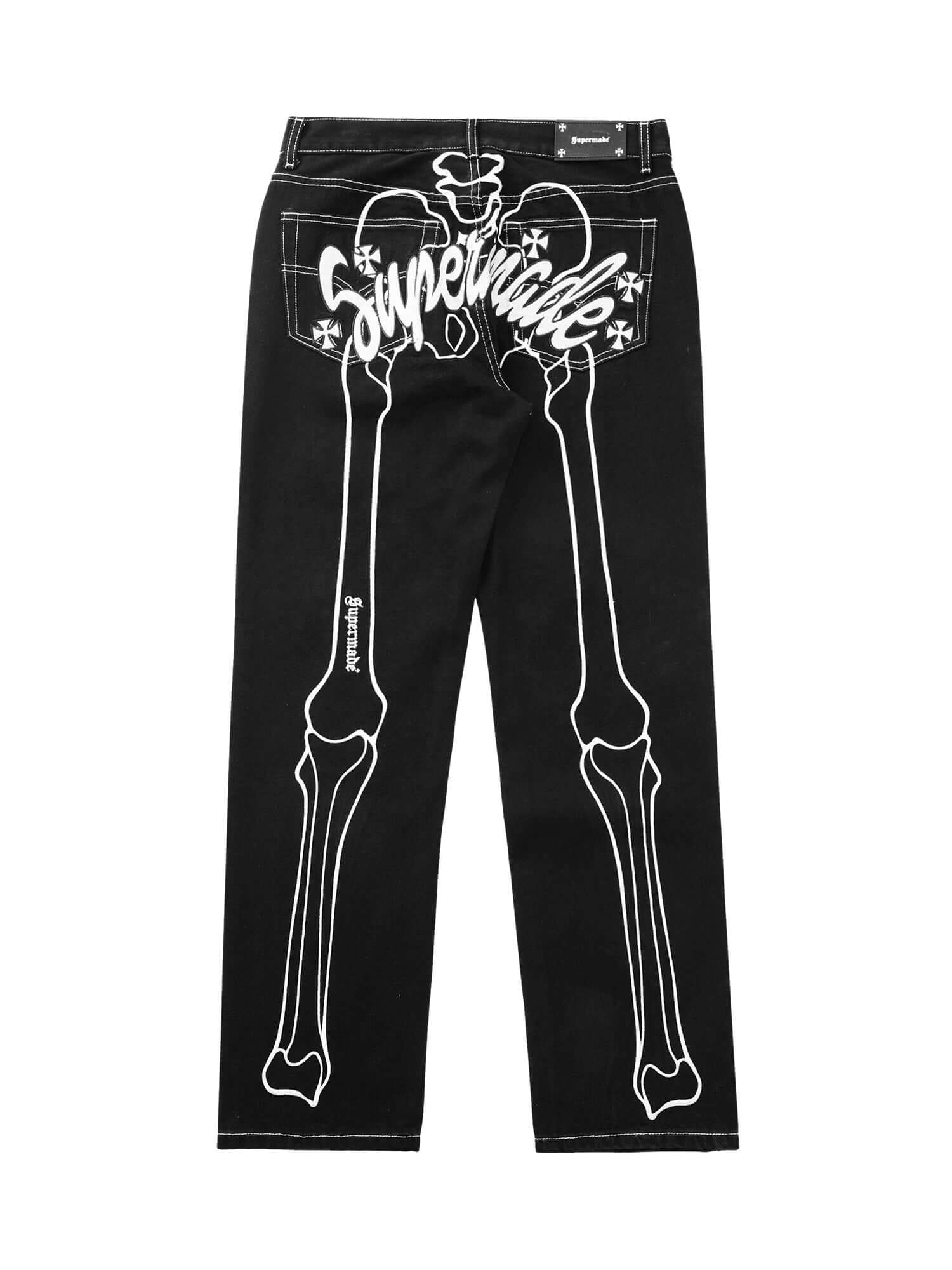 Hip Hop Bones Embroidered Jeans Streetwear