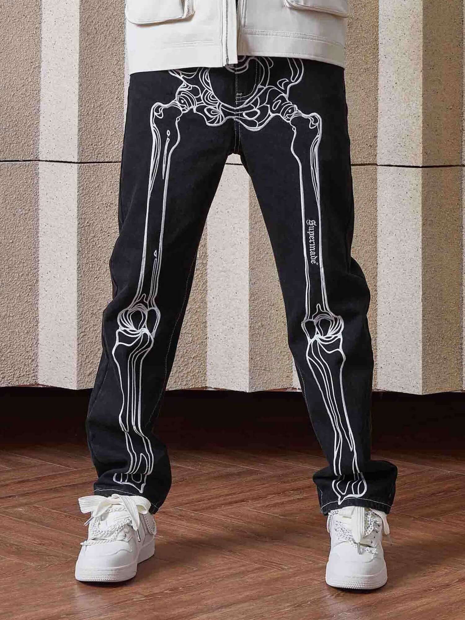 Hip Hop Bones Embroidered Jeans Streetwear