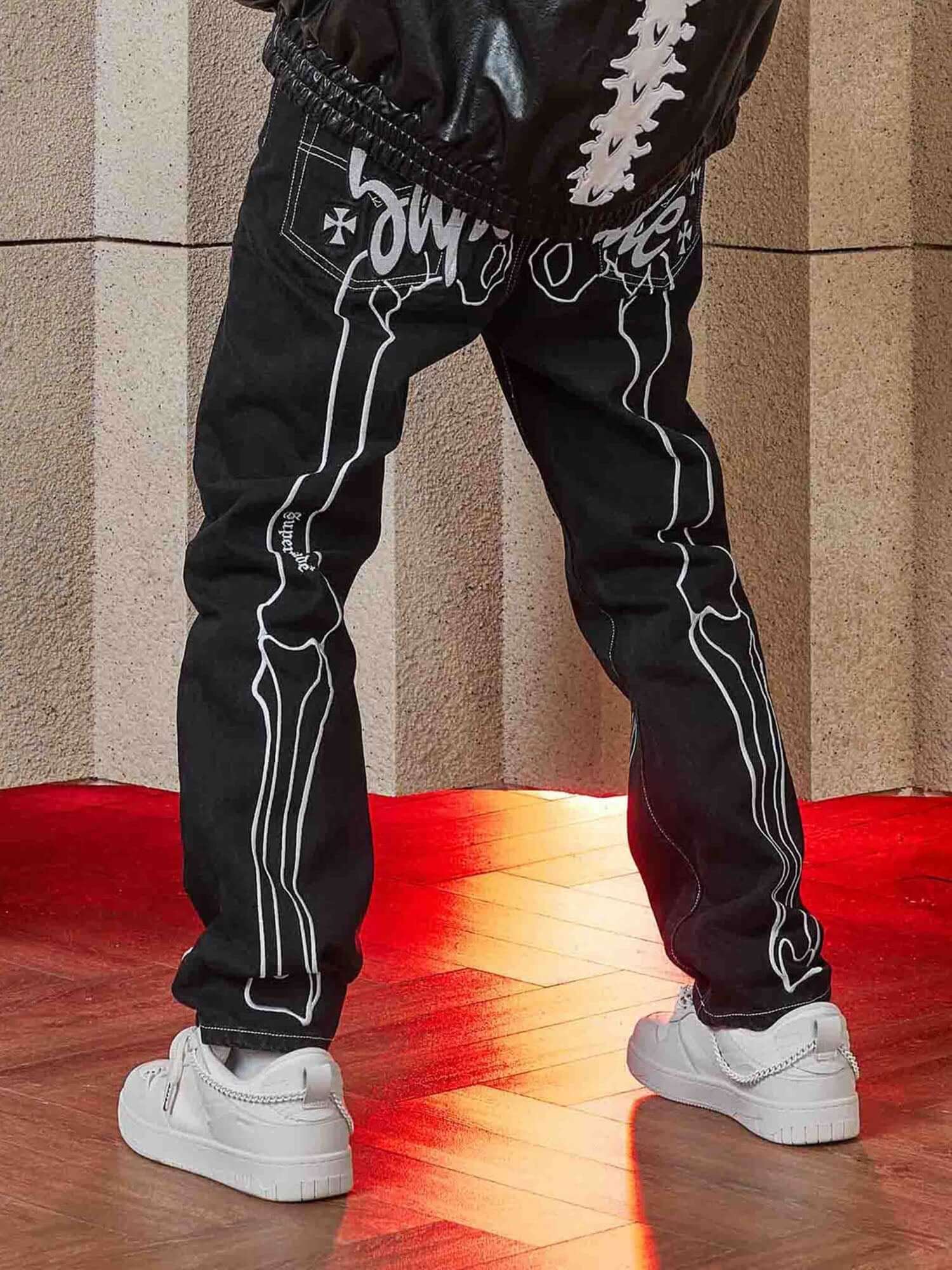 Hip Hop Bones Embroidered Jeans Streetwear