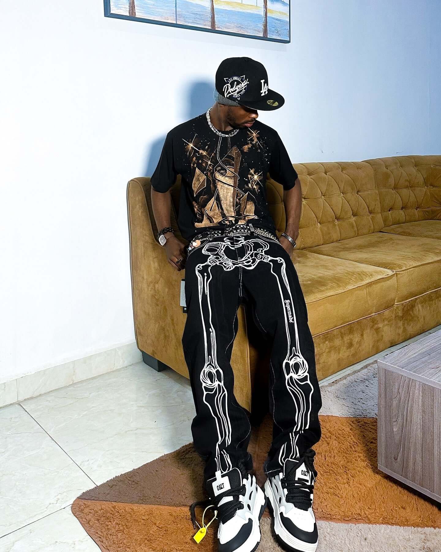 Hip Hop Bones Embroidered Jeans Streetwear