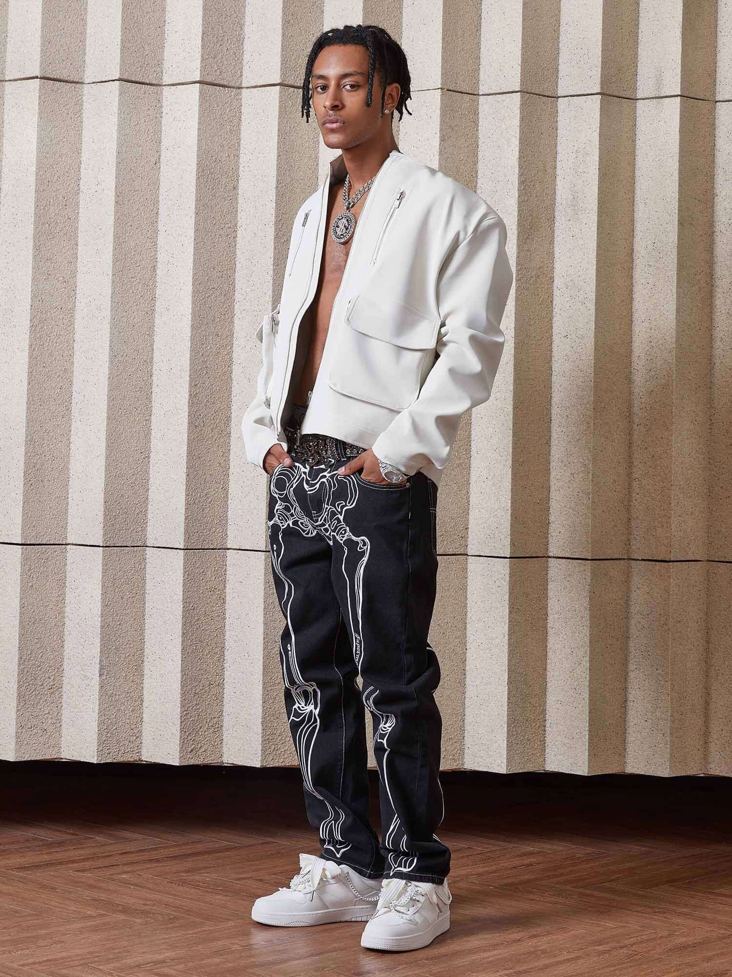 Hip Hop Bones Embroidered Jeans Streetwear