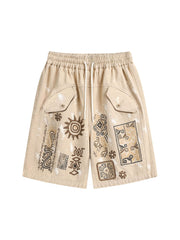 Retro Hieroglyphic Pattern Hip Hop Shorts Streetwear