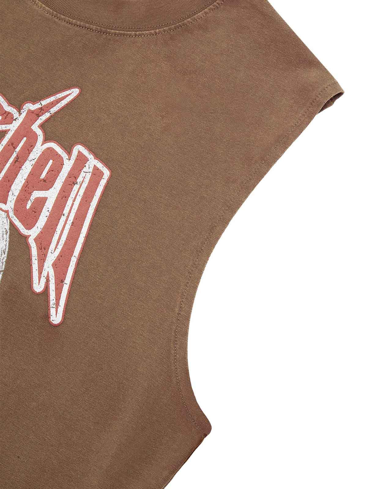 Retro Washed Character Thorns Street Rap Vest Streetwear