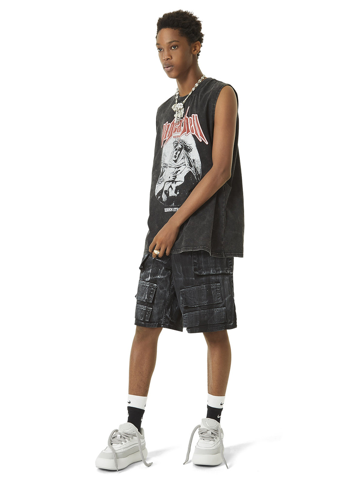 Retro Washed Character Thorns Street Rap Vest Streetwear