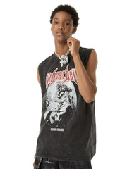 Retro Washed Character Thorns Street Rap Vest Streetwear