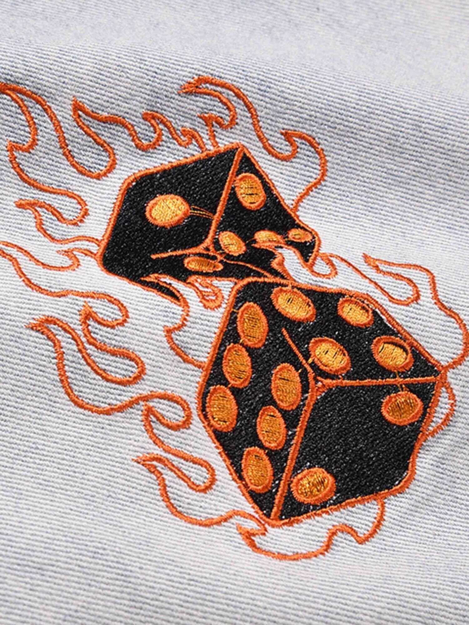 Skull Flame Monogram Embroidered Slim Fit Jeans Streetwear