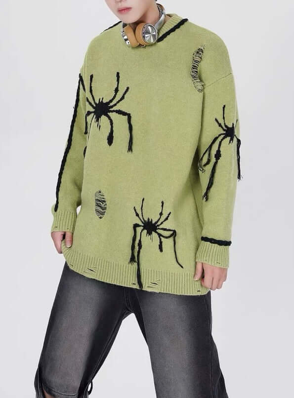 Spider Distressed Oversized Sweater Streetwear