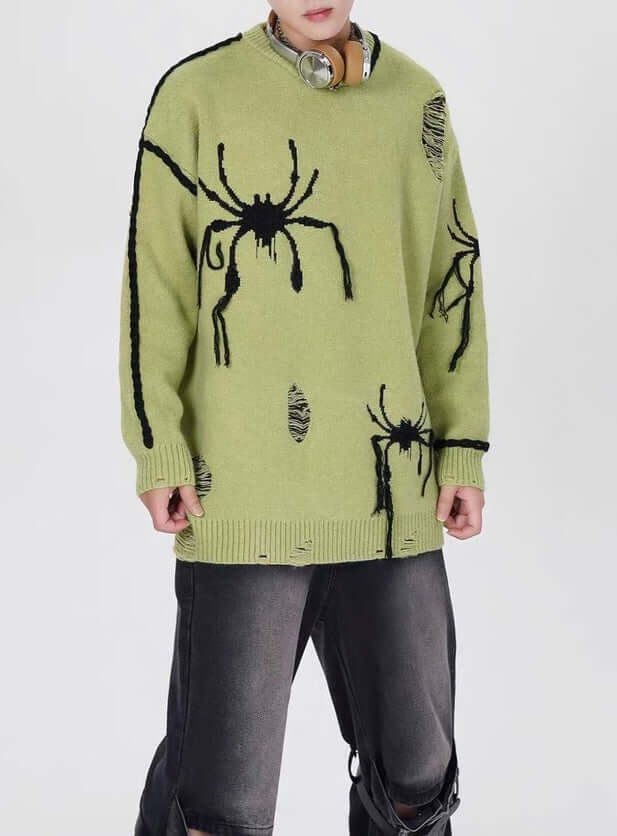 Spider Distressed Oversized Sweater Streetwear