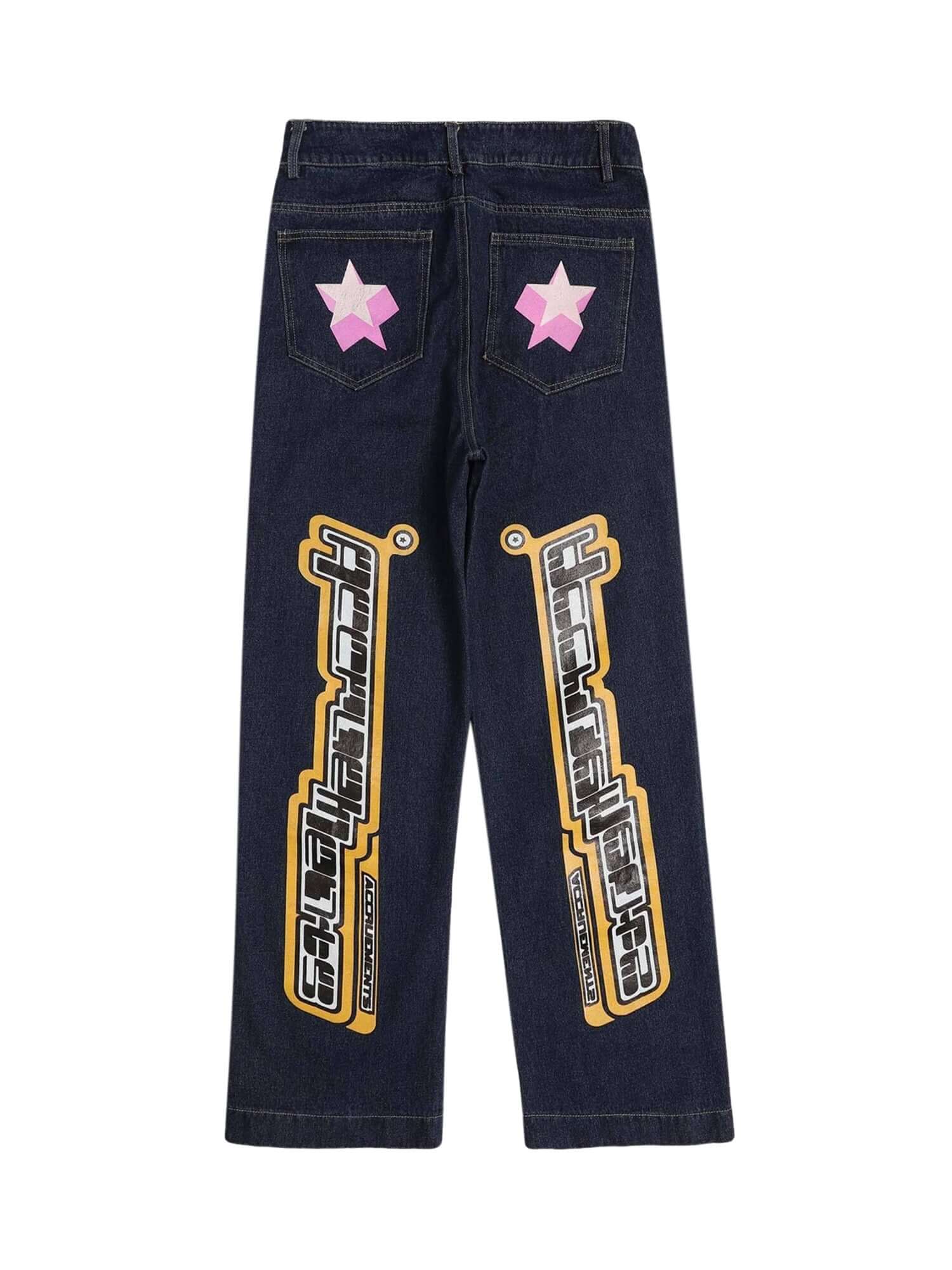 Star Letter Print Jeans Streetwear