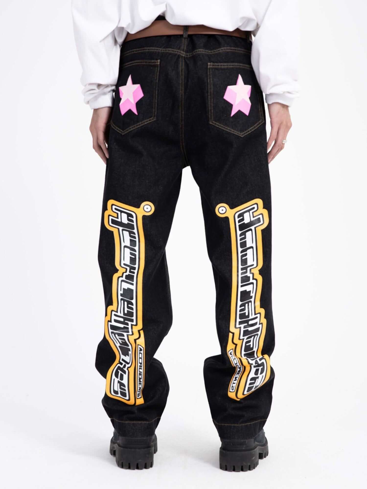 Star Letter Print Jeans Streetwear