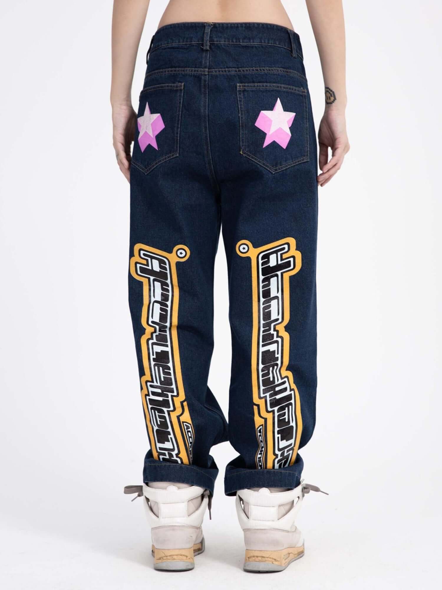 Star Letter Print Jeans Streetwear