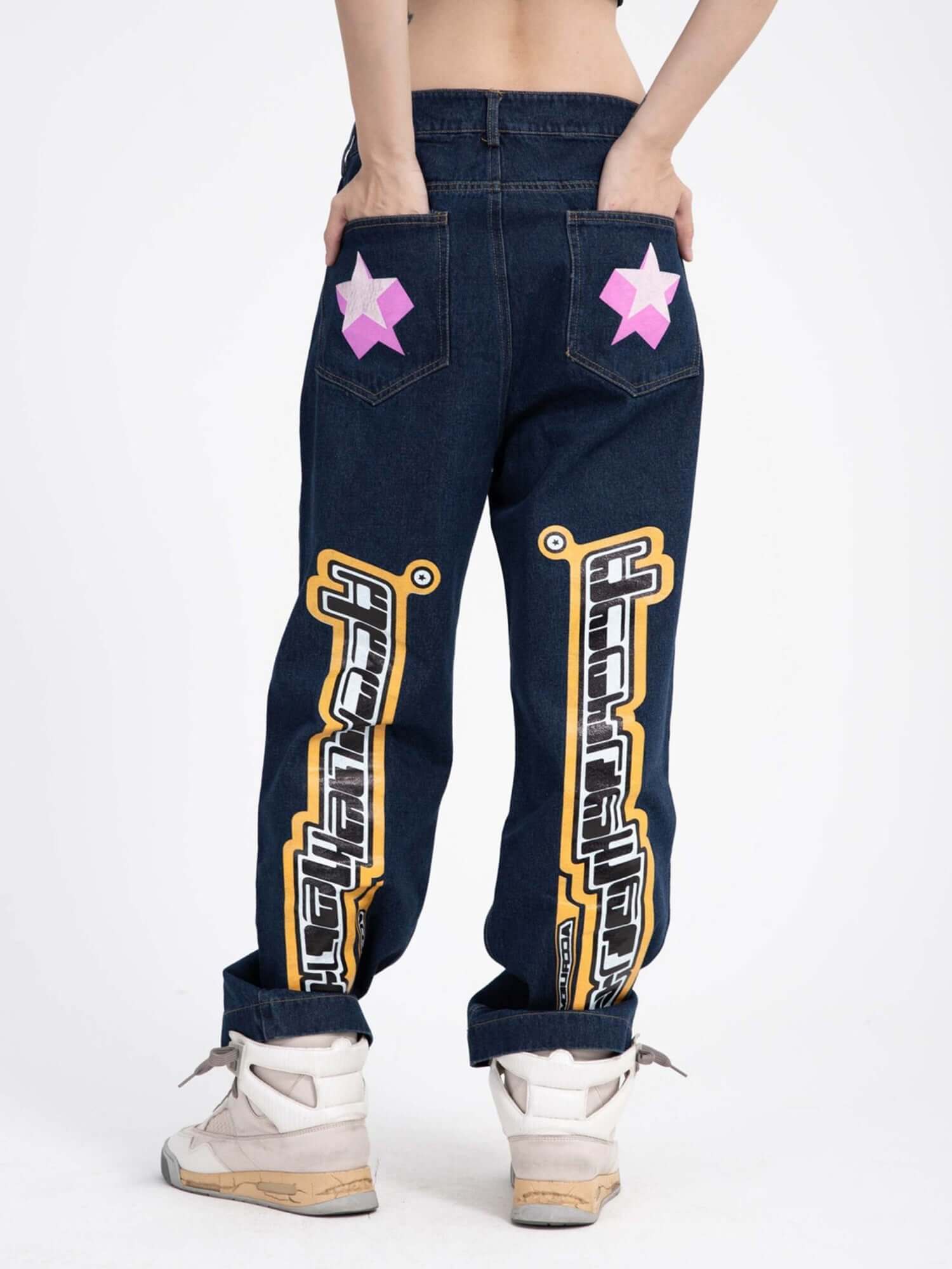 Star Letter Print Jeans Streetwear