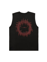 Thorn Ring Retro Font Street Rap Sleeveless Vest Streetwear