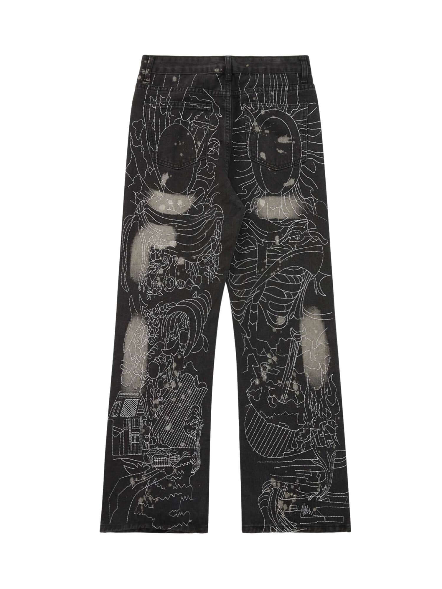 Topstitched White Straight leg Jeans Streetwear