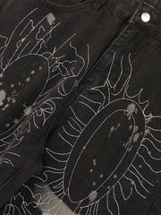 Topstitched White Straight leg Jeans Streetwear