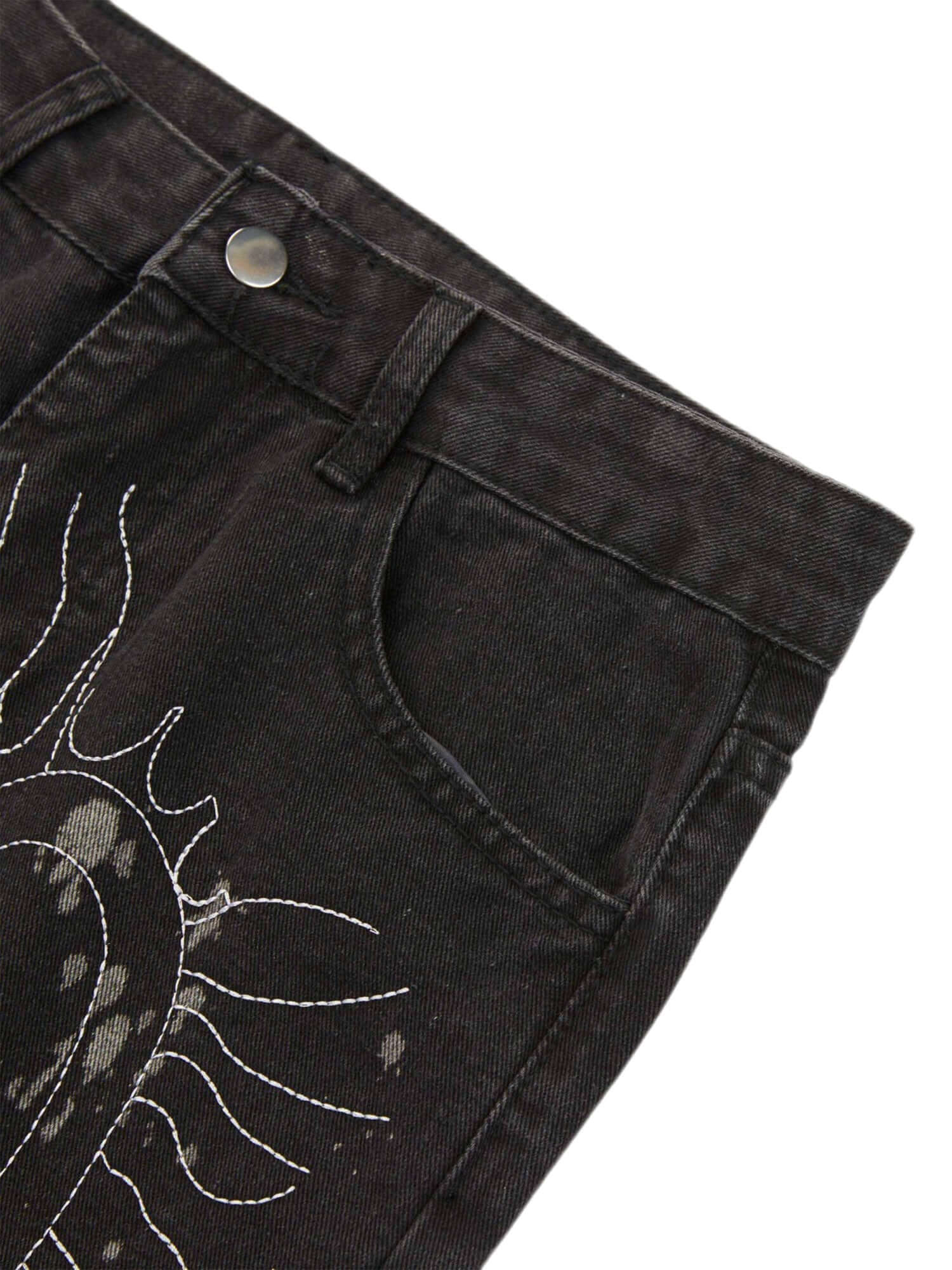 Topstitched White Straight leg Jeans Streetwear