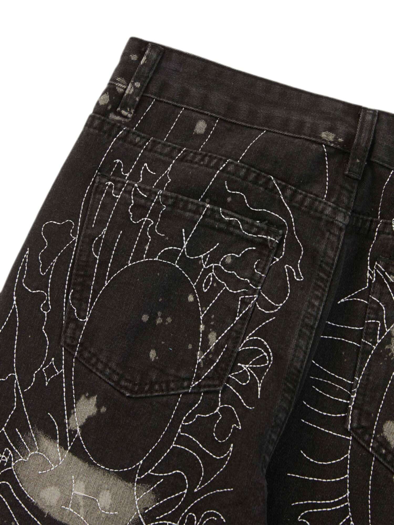 Topstitched White Straight leg Jeans Streetwear