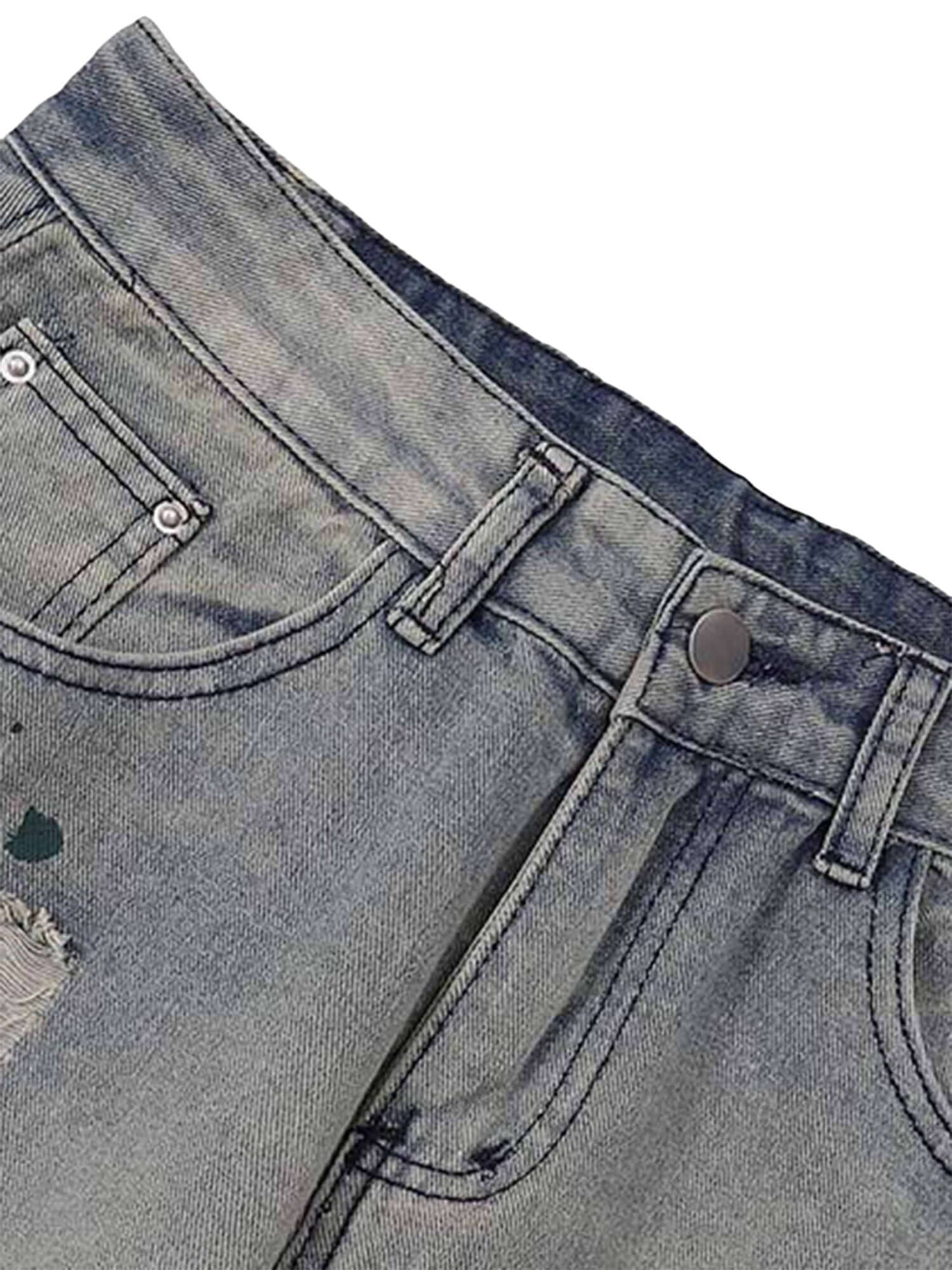 Vintage Ink Splash Washed And Distressed Jeans Streetwear
