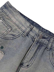 Vintage Ink Splash Washed And Distressed Jeans Streetwear
