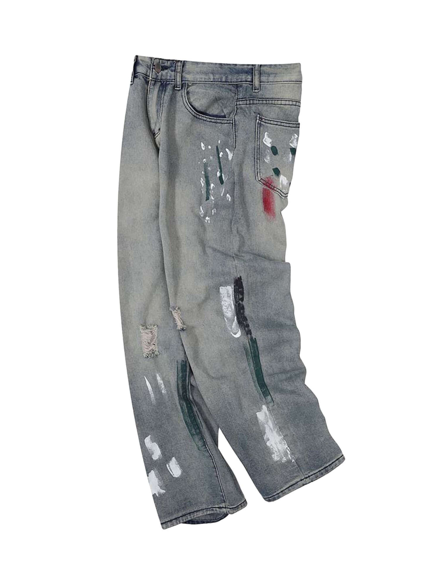 Vintage Ink Splash Washed And Distressed Jeans Streetwear