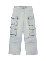 Vintage Washed Multi pocket Work Jeans Streetwear