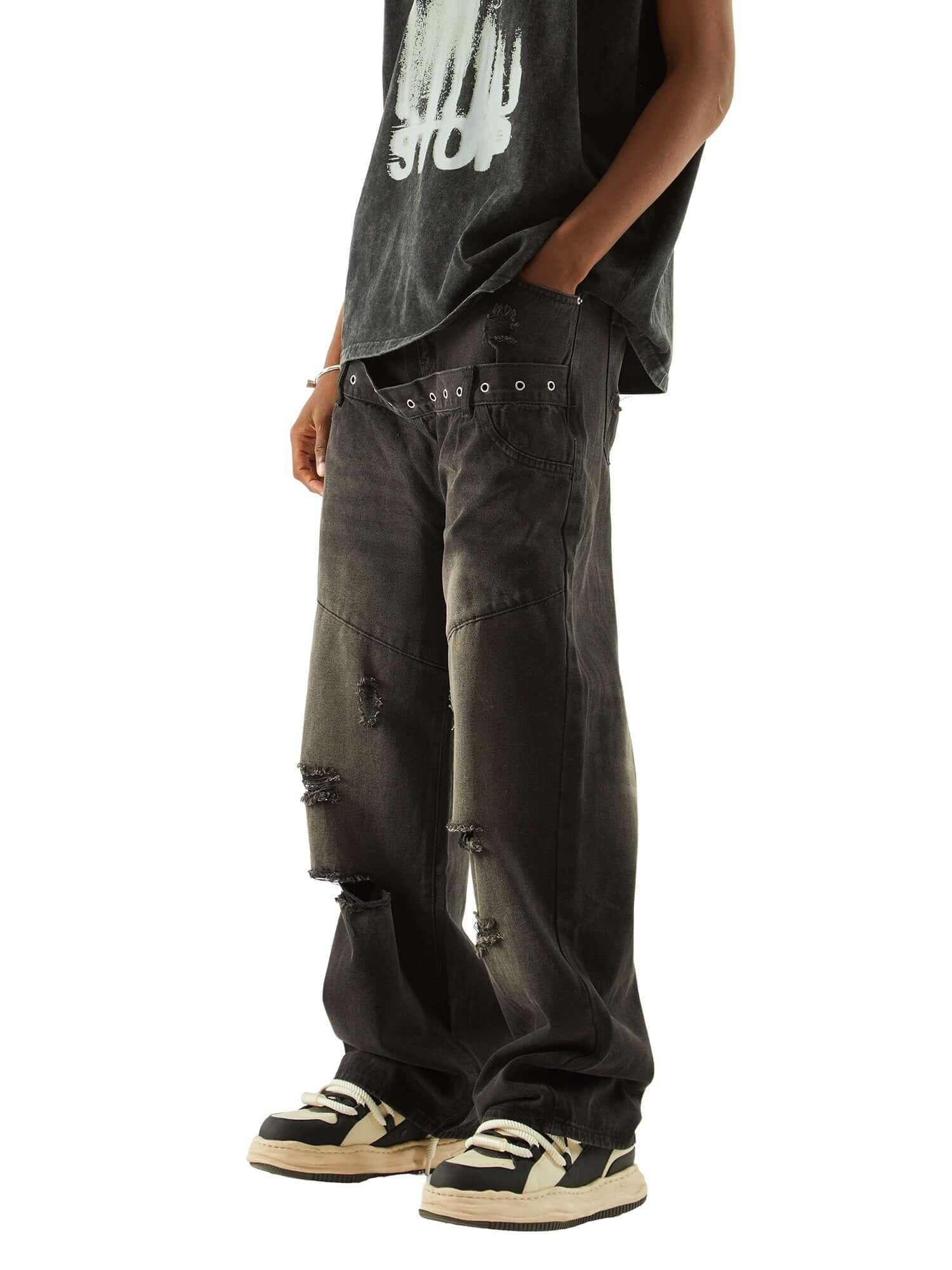 Vintage Washed Distressed Jeans Streetwear