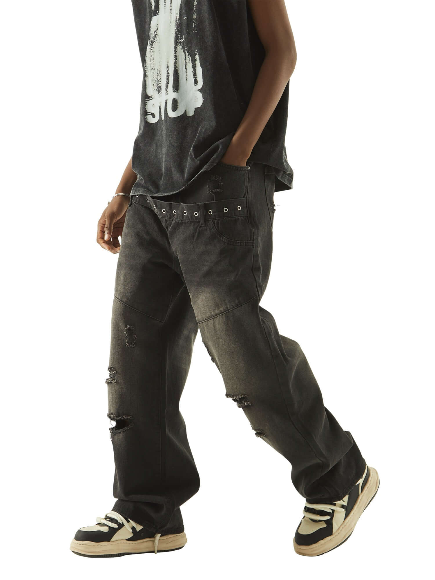 Vintage Washed Distressed Jeans Streetwear