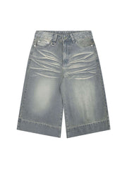Washed Denim Hip Hop Shorts Relaxed Streetwear Style