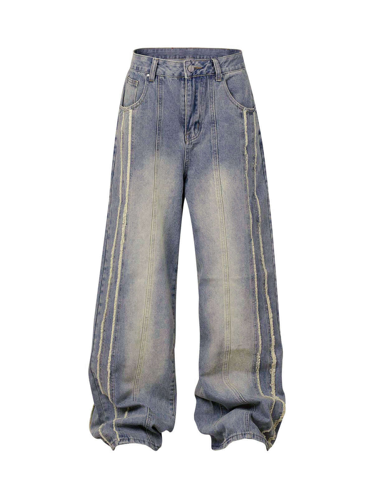 Washed Distressed Raw Edge Baggy Jeans Casual Streetwear