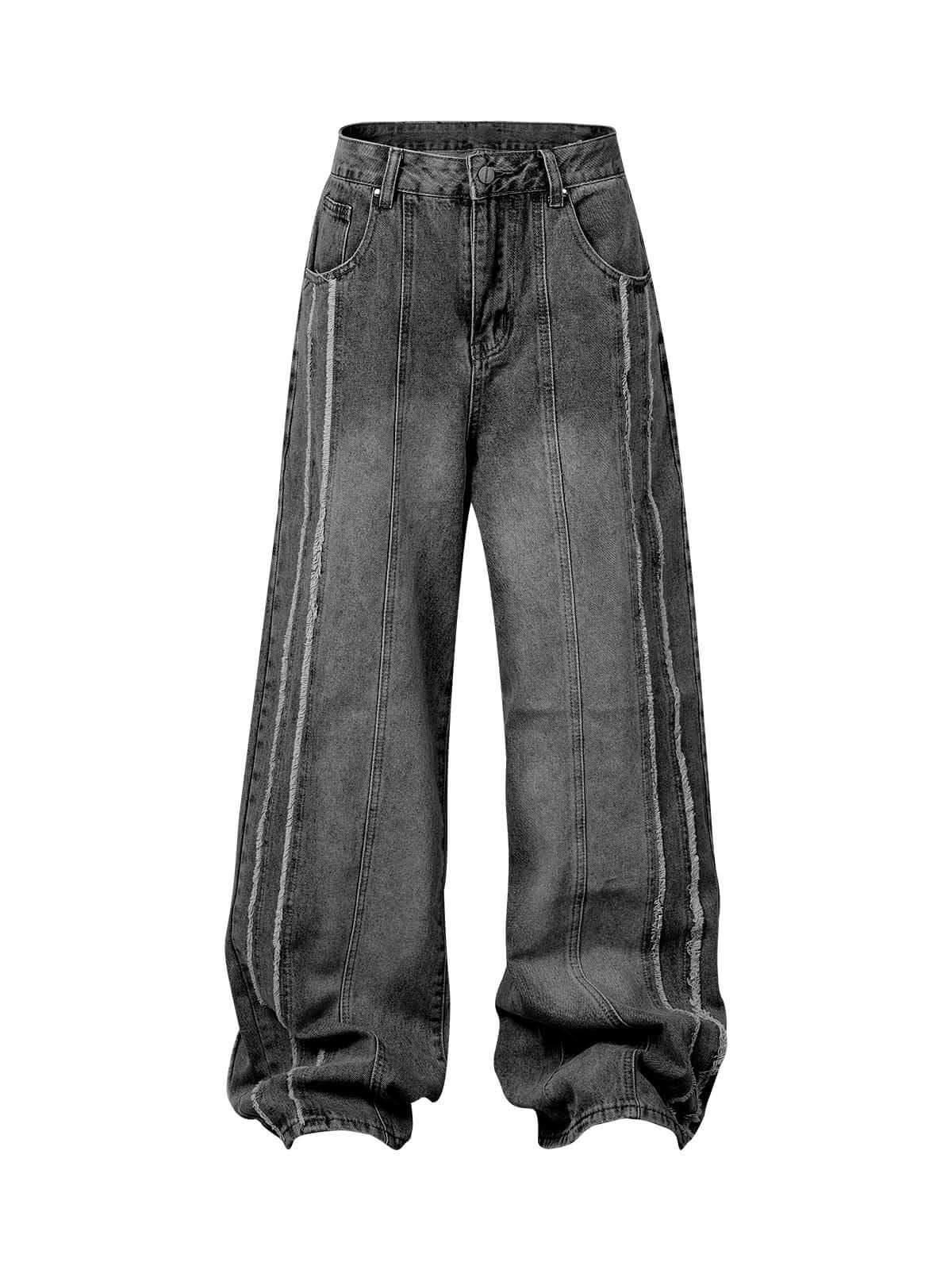 Washed Distressed Raw Edge Baggy Jeans Casual Streetwear