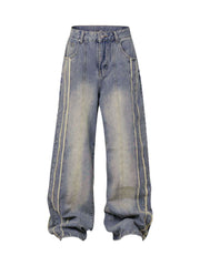 Washed Distressed Raw Edge Baggy Jeans Casual Streetwear