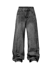 Washed Distressed Raw Edge Baggy Jeans Casual Streetwear