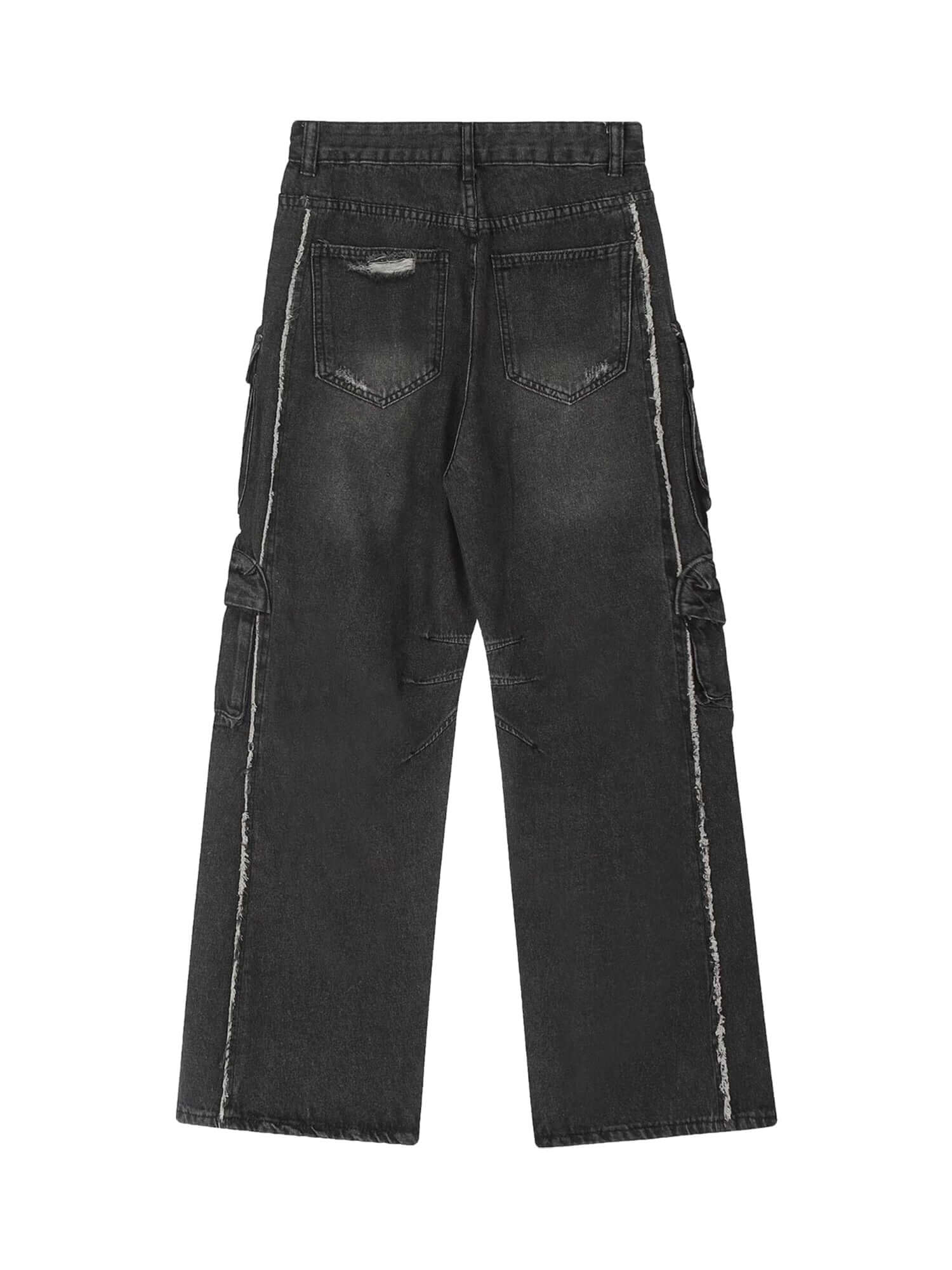 Washed Multi Pocket Work Cargo Jeans Urban Streetwear Style