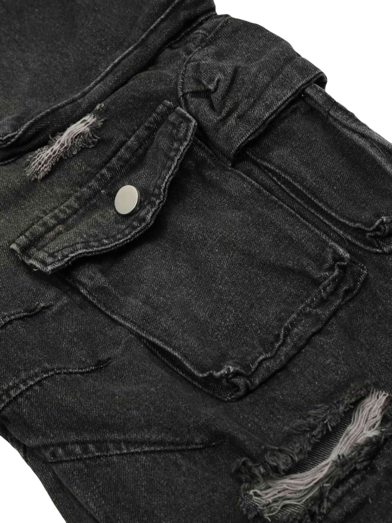 Washed Multi Pocket Work Cargo Jeans Urban Streetwear Style
