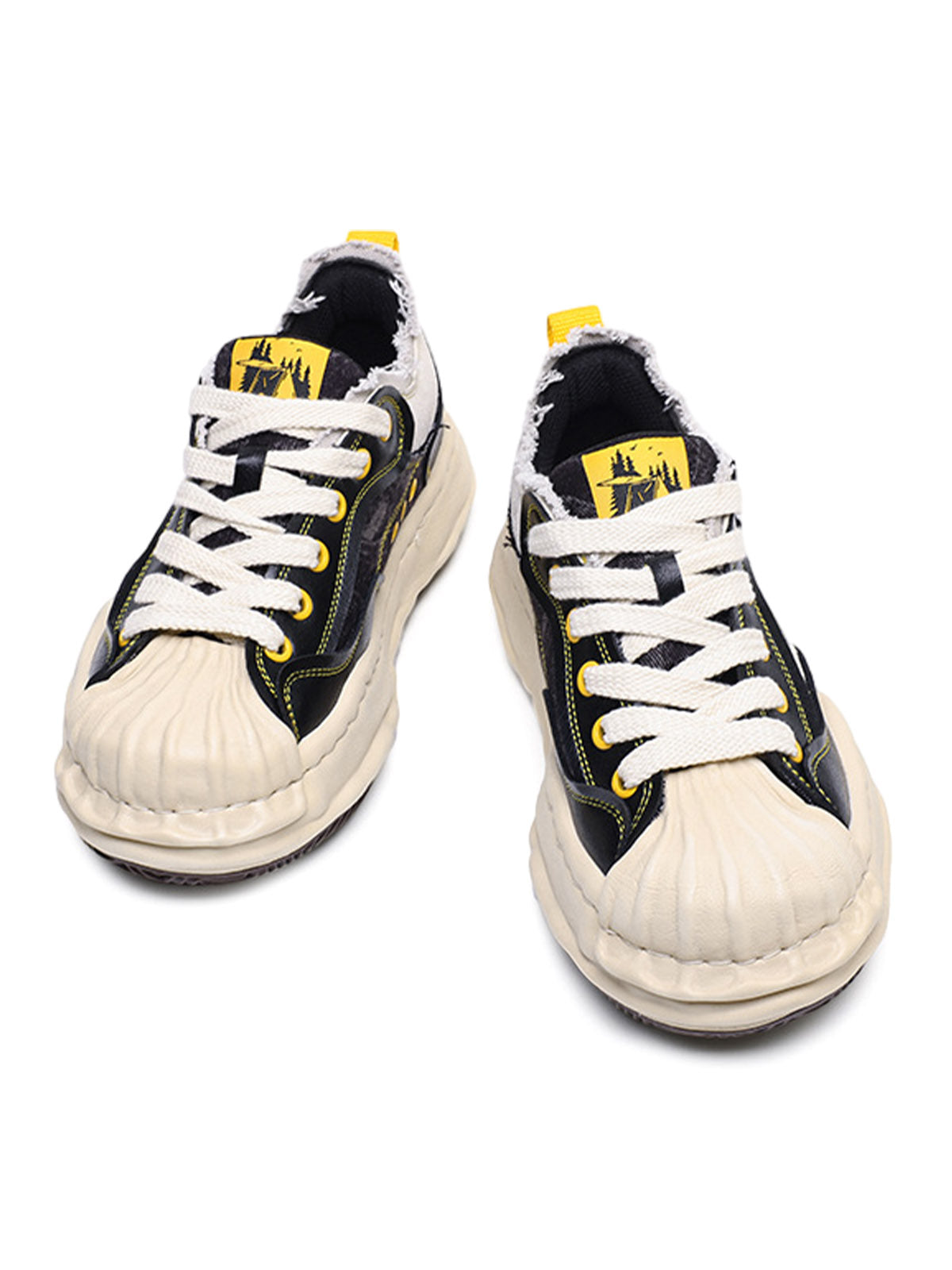 Yellow and Black Contrast Color Low Top Sneakers Streetwear