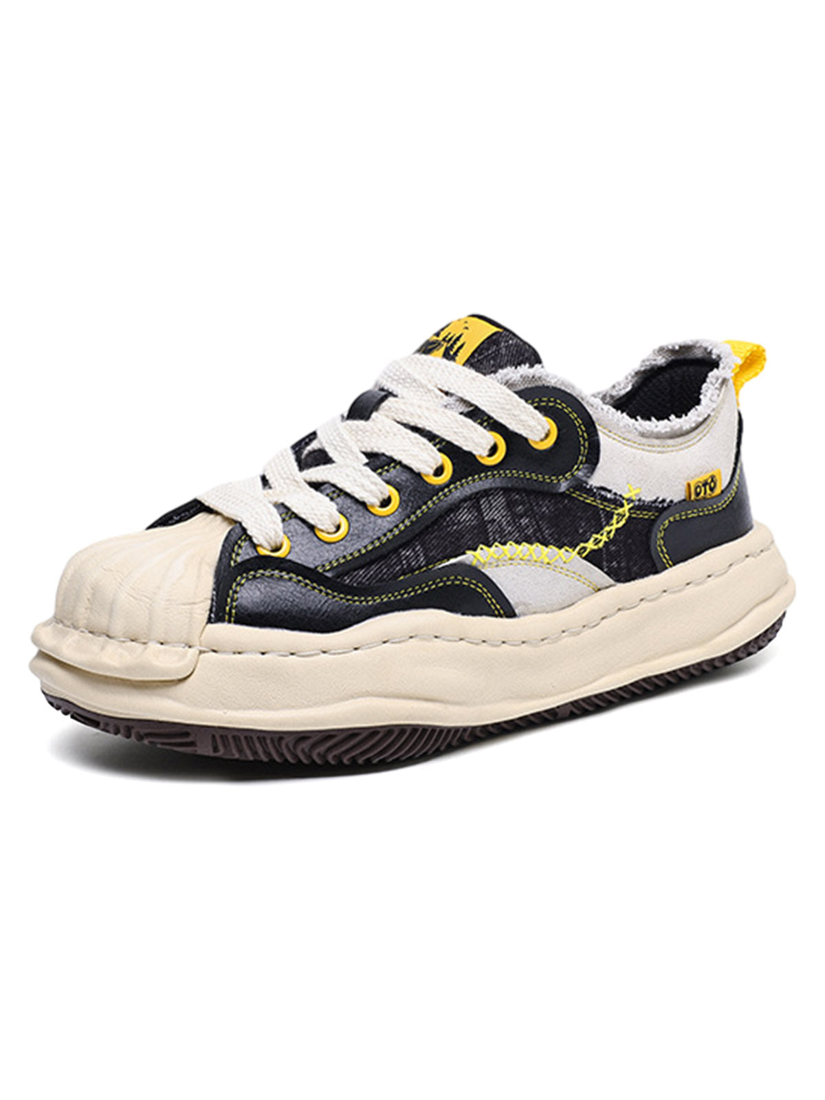 Yellow and Black Contrast Color Low Top Sneakers Streetwear