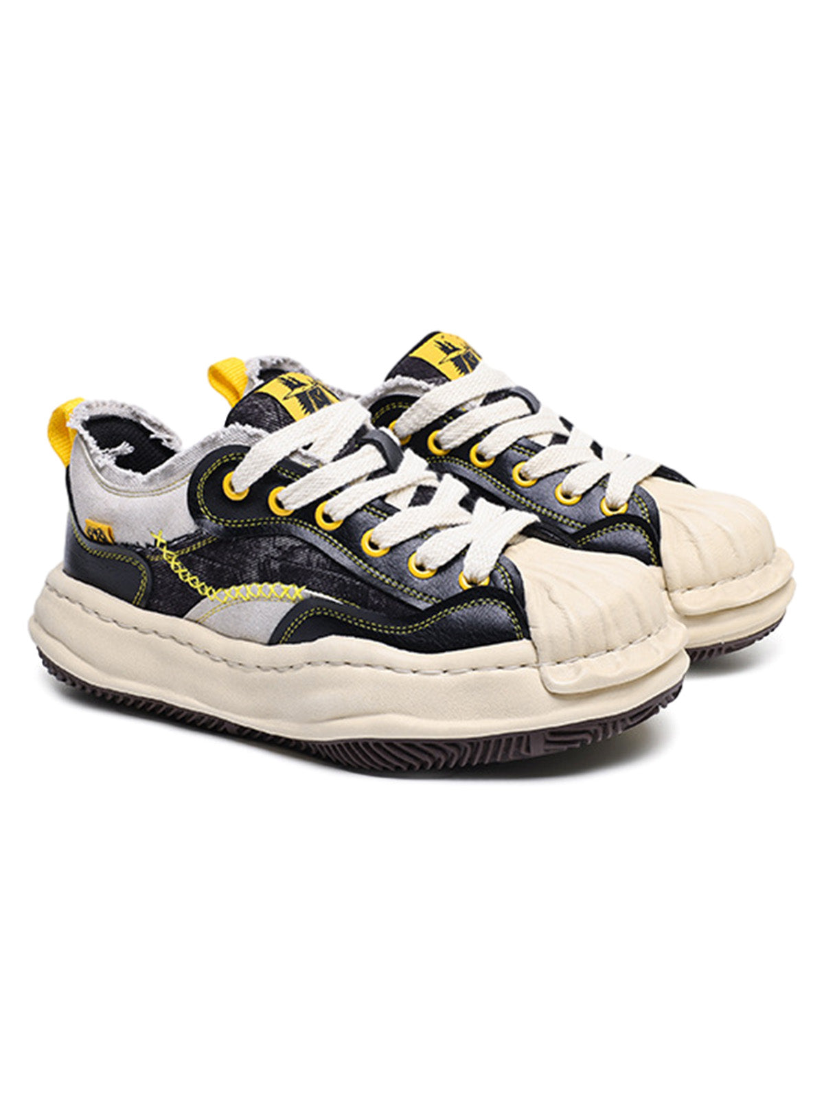 Yellow and Black Contrast Color Low Top Sneakers Streetwear