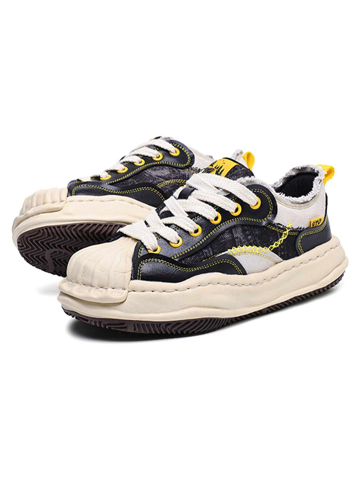 Yellow and Black Contrast Color Low Top Sneakers Streetwear