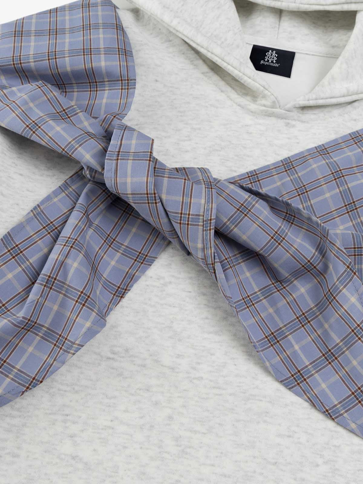 Retro Street Plaid Bow Stitching Hoodie