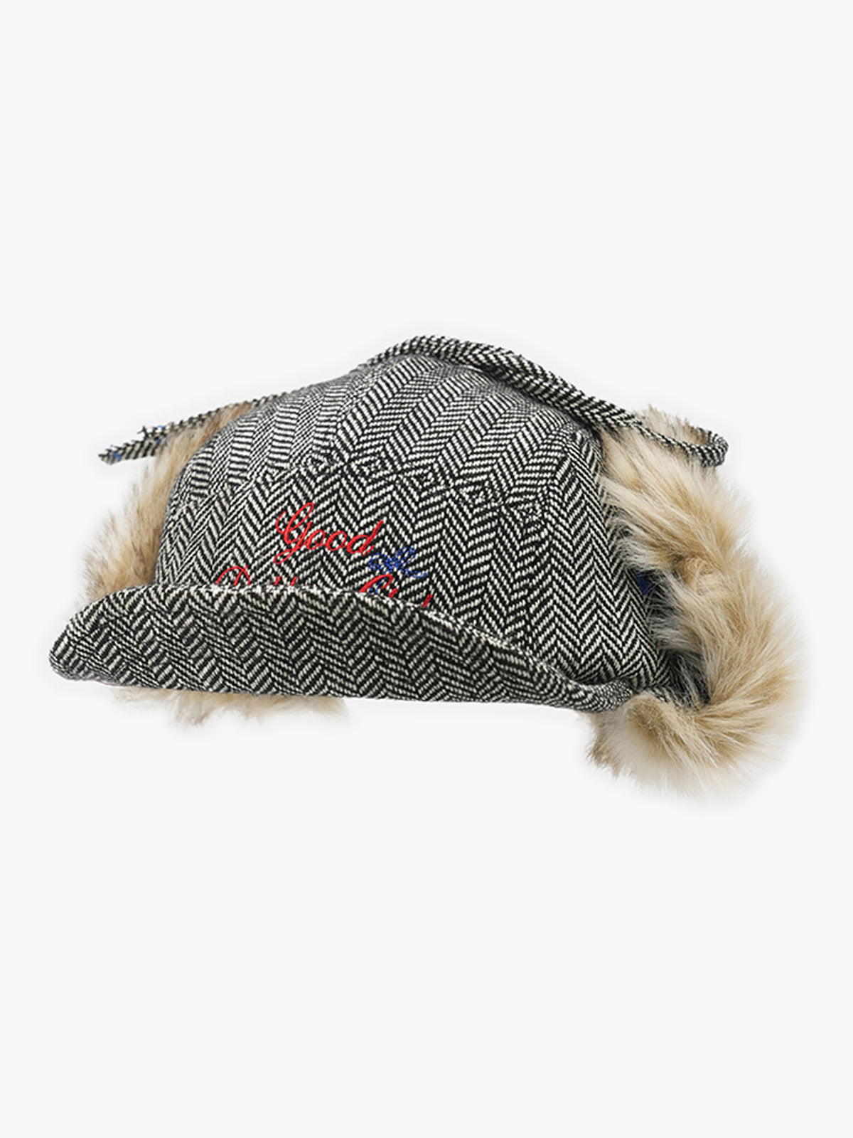 Retro Tweed Plush Earflap Embroidered Letter Cap