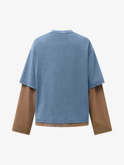 Street Color Matching Faux Two-Piece Printed T-Shirt