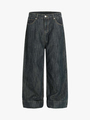 Street Metal Buckle Textured Straight Jeans