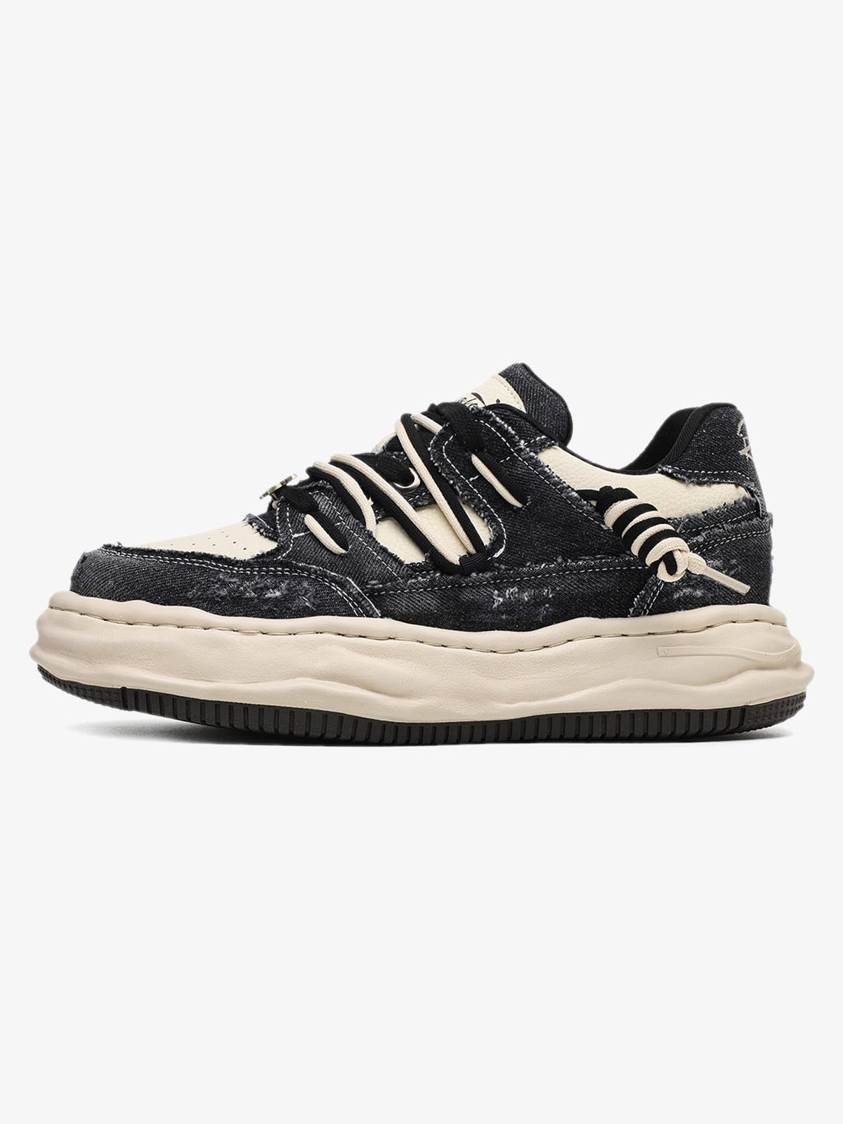 Retro Washed Denim Low Top Platform Sneakers