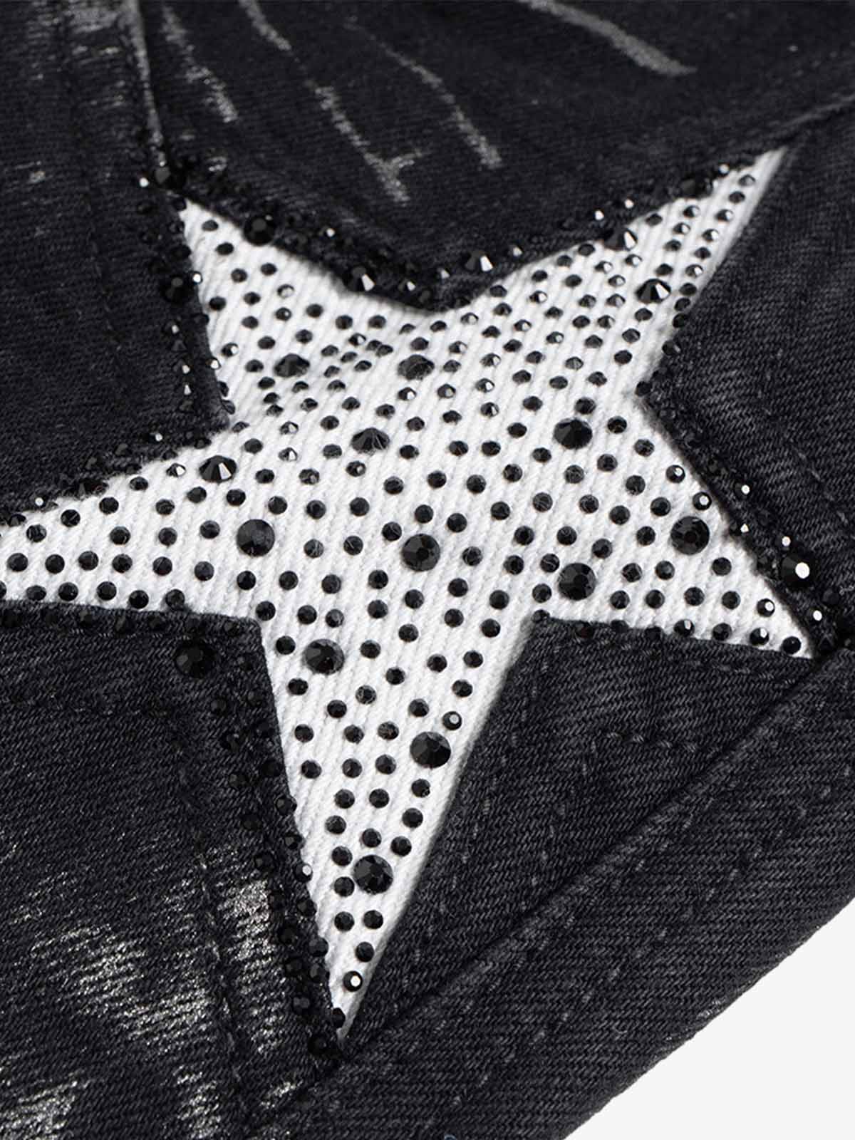 Heavily Washed Star Diamond Flared Jeans
