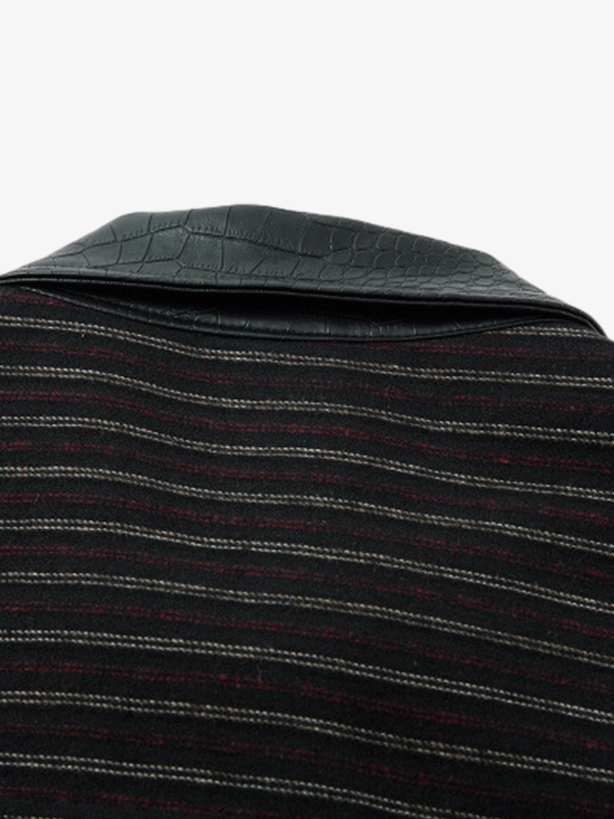 Textured PU Leather Patchwork Retro Stripe Jacket