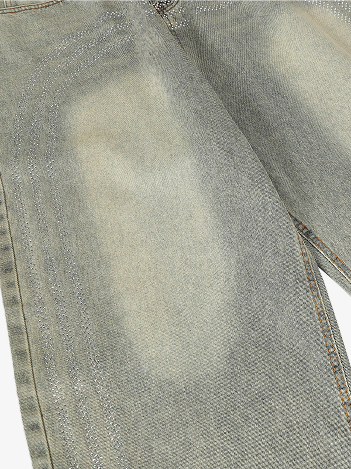 Retro Denim Rhinestone Striped Baggy Jeans