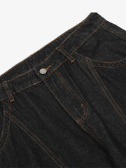 Vintage Denim Stitching Deconstructed Work Barrel Jeans