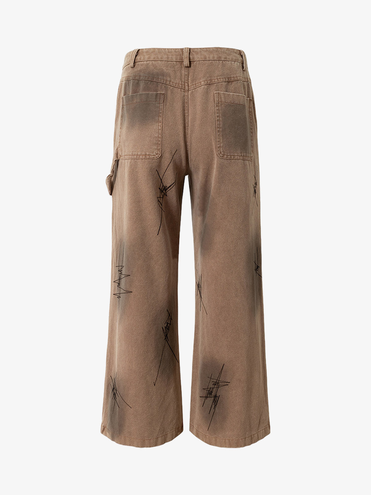 Scratched Patchwork Distressed Embroidered Work Jeans