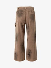 Scratched Patchwork Distressed Embroidered Work Jeans